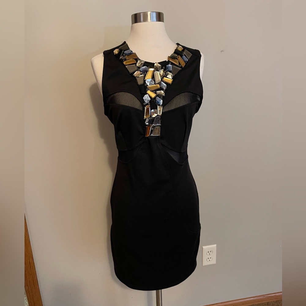 ASOS Black and Mesh Embellished Cocktail Dress - Sz 10